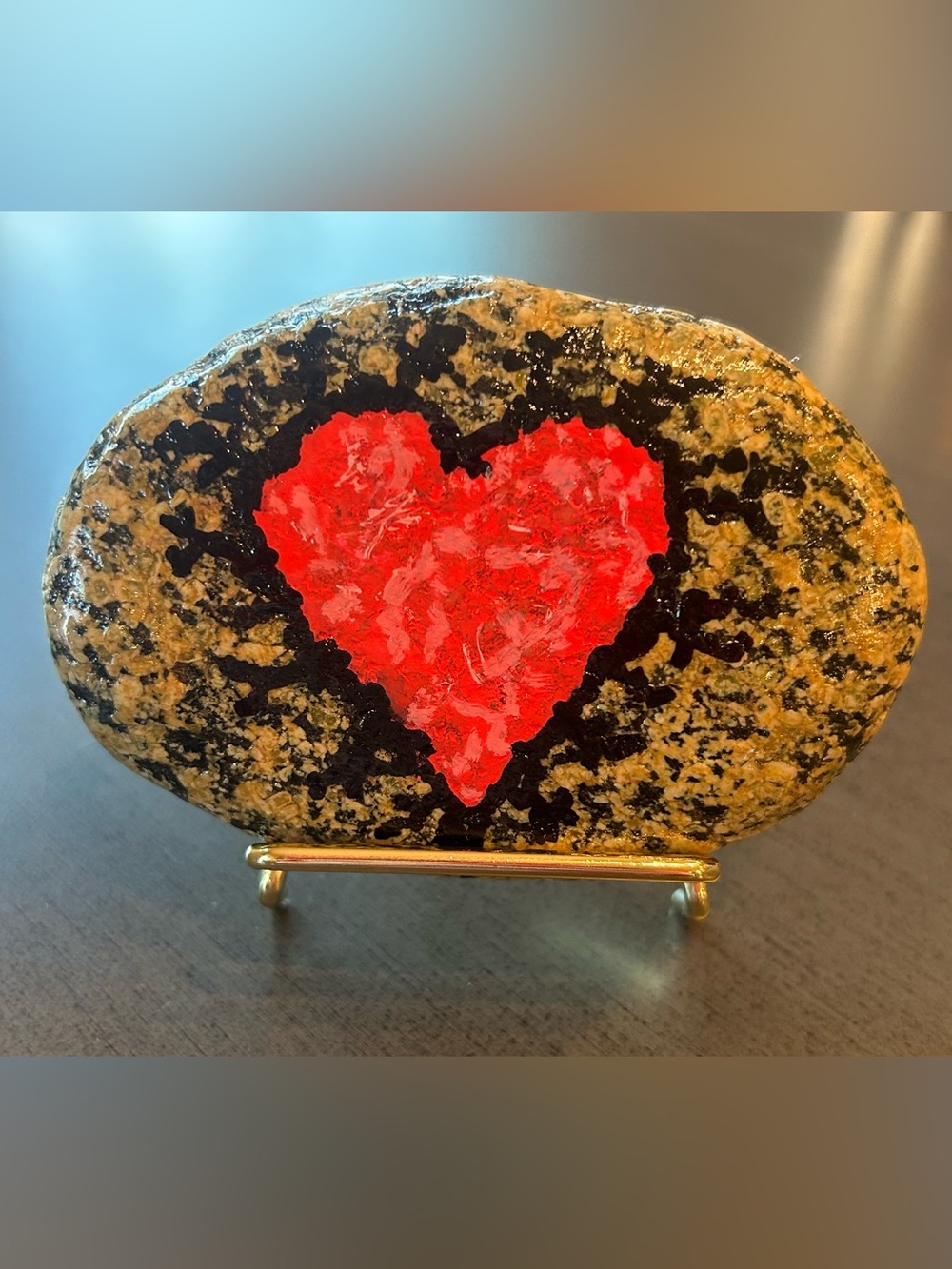 Hand-Painted Red Heart Stone Art - Home Art-garden Art-Decor-paperweight